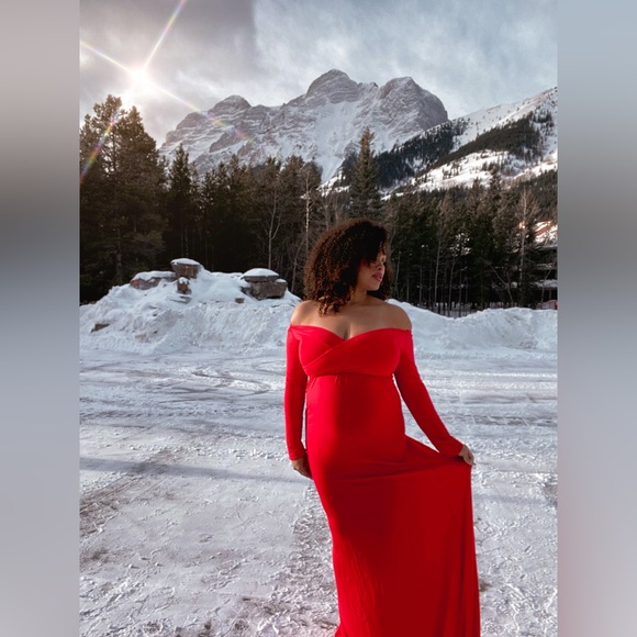 RED MAXI MATERNITY DRESS - Picture 3 of 5